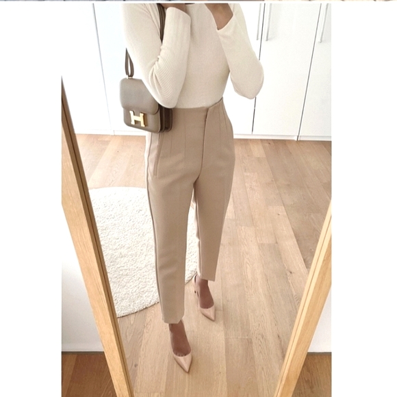 Zara * high waisted cream pants bloggers favorite - Picture 8 of 16